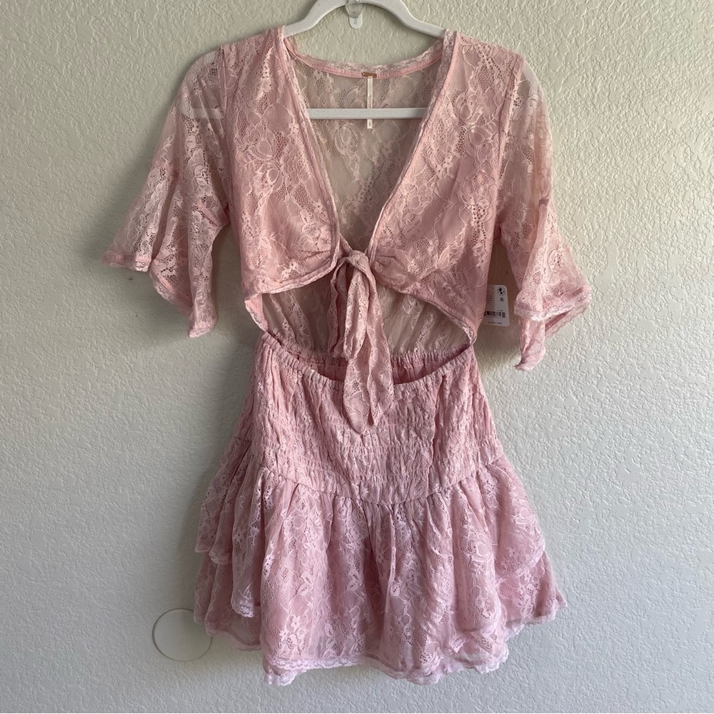 Free People Women's Natural Lala Lace Mini Dress